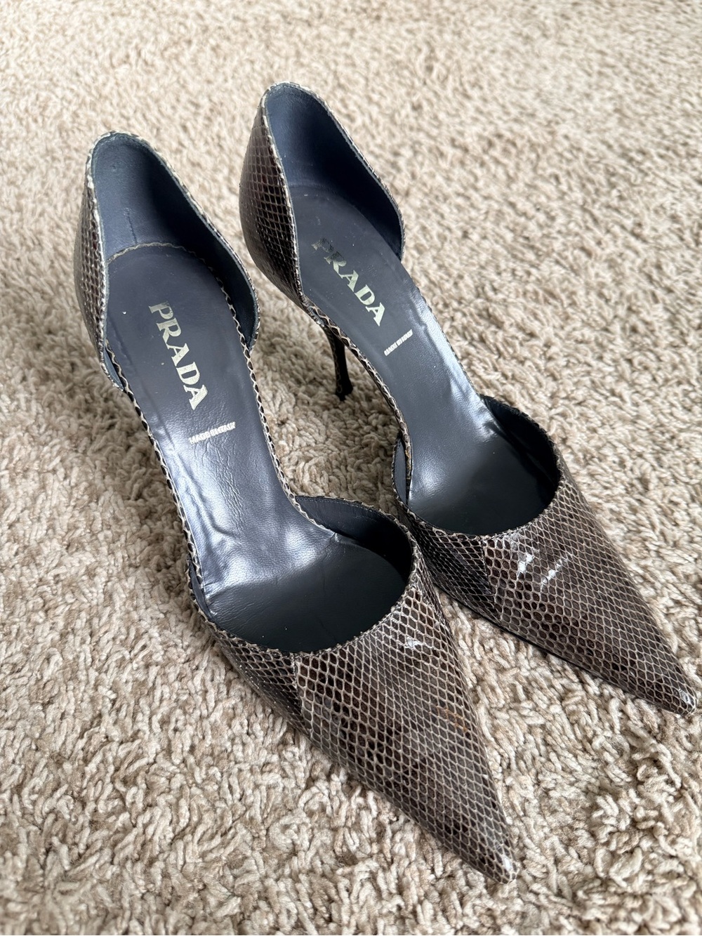Vintage Prada Snakeskin d'Orsay Pointed Toe Heels size 37